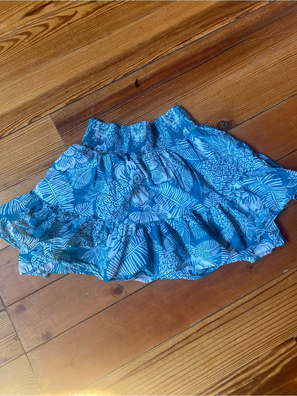 Trina Turk Teal and White Ruffled Mini Skirt